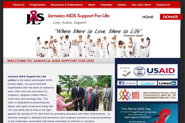 Web Site for Jamaica AIDS Support for Life designed by Interlinc Communications