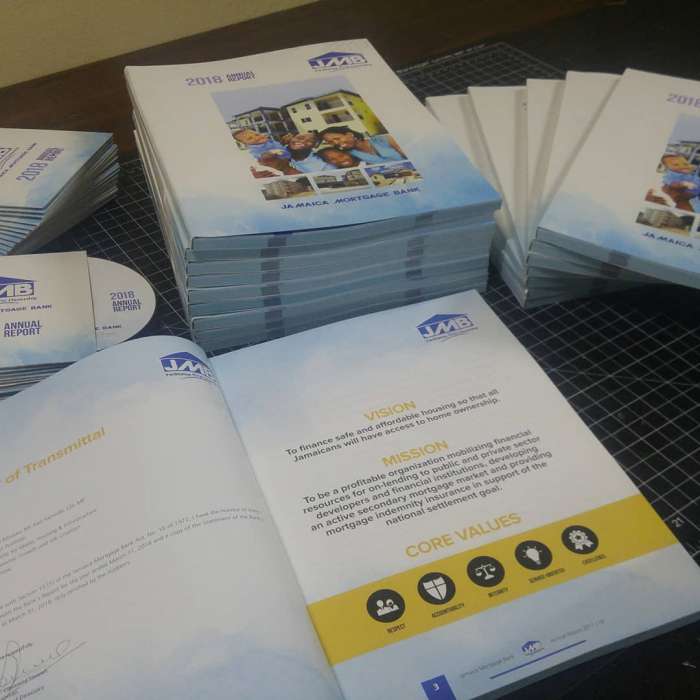 Annual Reports designed and printed for client, Jamaica Mortgage Bank