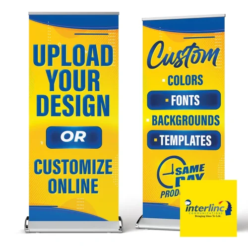 Interlinc Communications designs and prints custom retractable banners for all your business events and marketing needs. Let us design your artwork or you can upload your own! Sizes range from 33x81 inches up to 48x 83 inches.