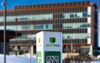 Sign with west five logo and qr code